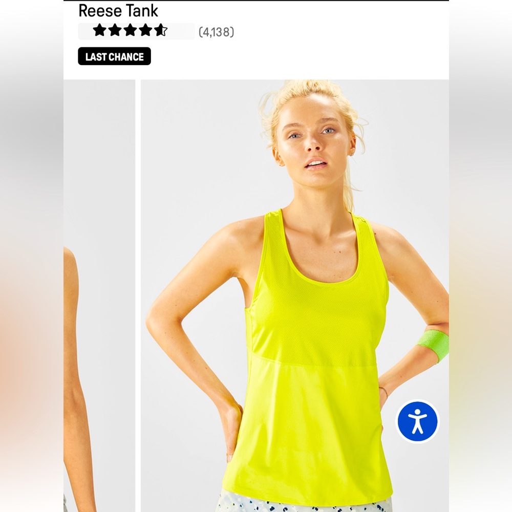Fabletics Reese Tank Top in Leaf Bright Yellow Mesh Panels UPF Protection Medium